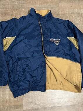 Vintage St. Louis Rams NFL Reversible Full-Zip Jacket Blue Nylon & Tan Fleece XL